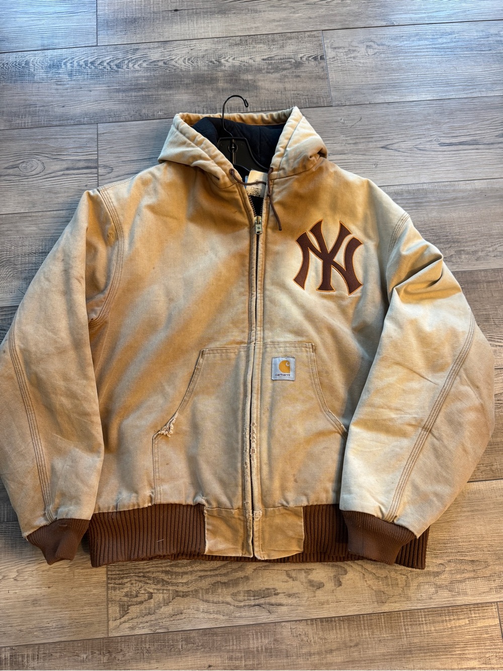 Carhartt Men’s Tan Hooded Puffer with Brown NY Patch XXL